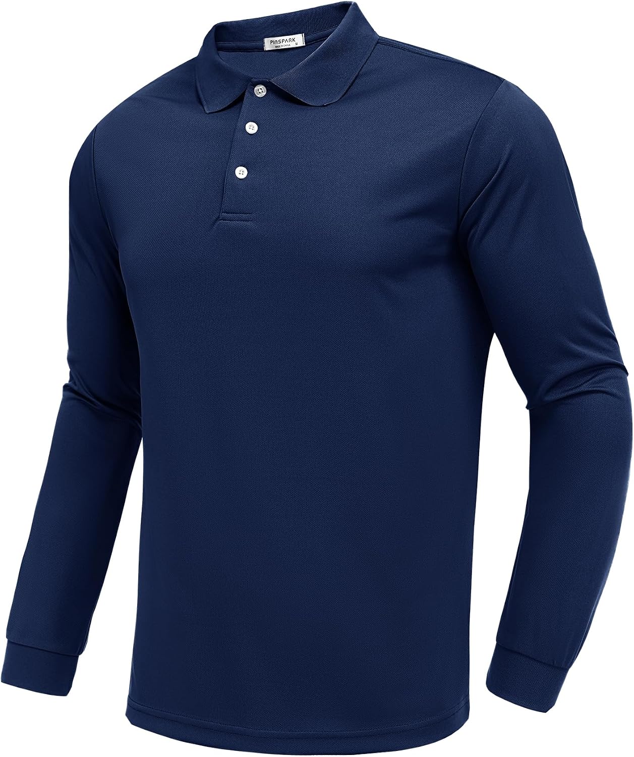 PINSPARK Men's Long Sleeve Golf Polo Shirts Moisture Wicking Quick Dry