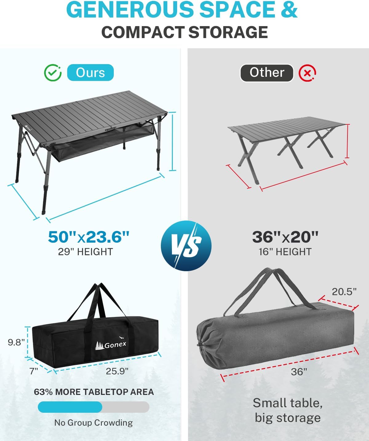 Gonex 50" Camping Table, Roll Up Aluminum Folding Picnic Beach Table