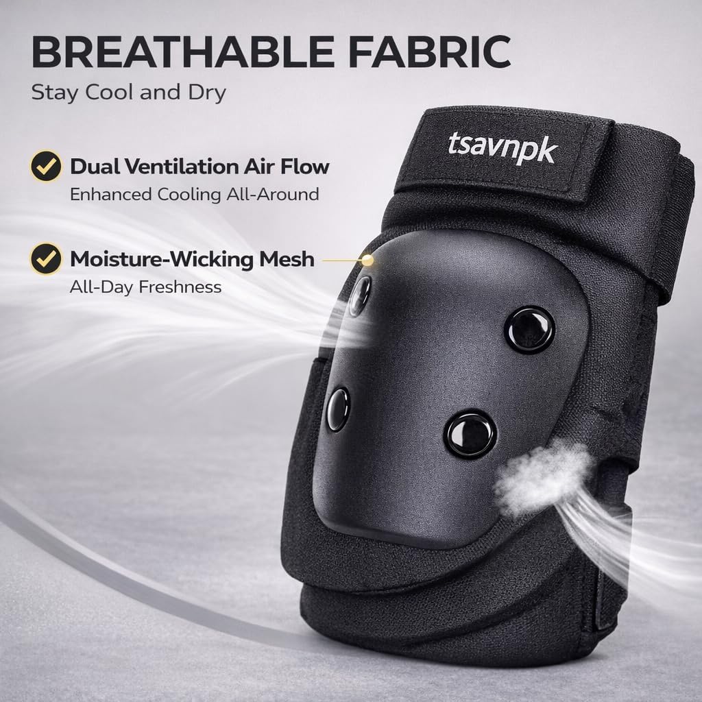 Adult Knee and Elbow Pads Set with Wrist Guards,Protective Gear for Skating
