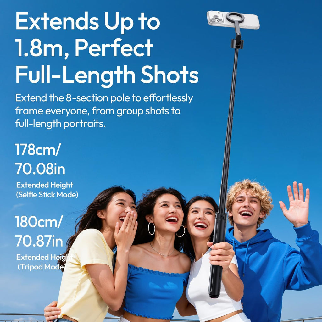 ULANZI 71" Magnetic Phone Tripod, Auto Open & Close Selfie Stick w Remote