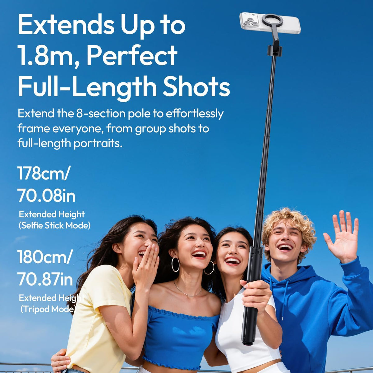 ULANZI 71" Magnetic Phone Tripod, Auto Open & Close Selfie Stick w Remote
