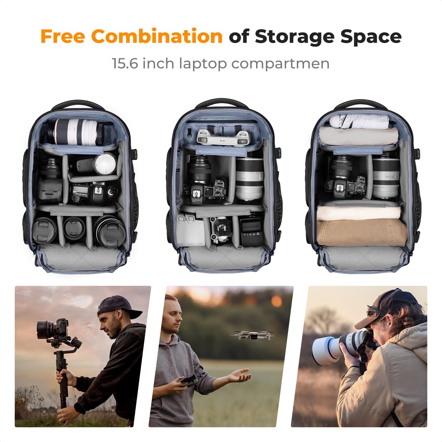 K&F CONCEPT Camera Backpack,25L Large Capacity Camera Bag for Photographers