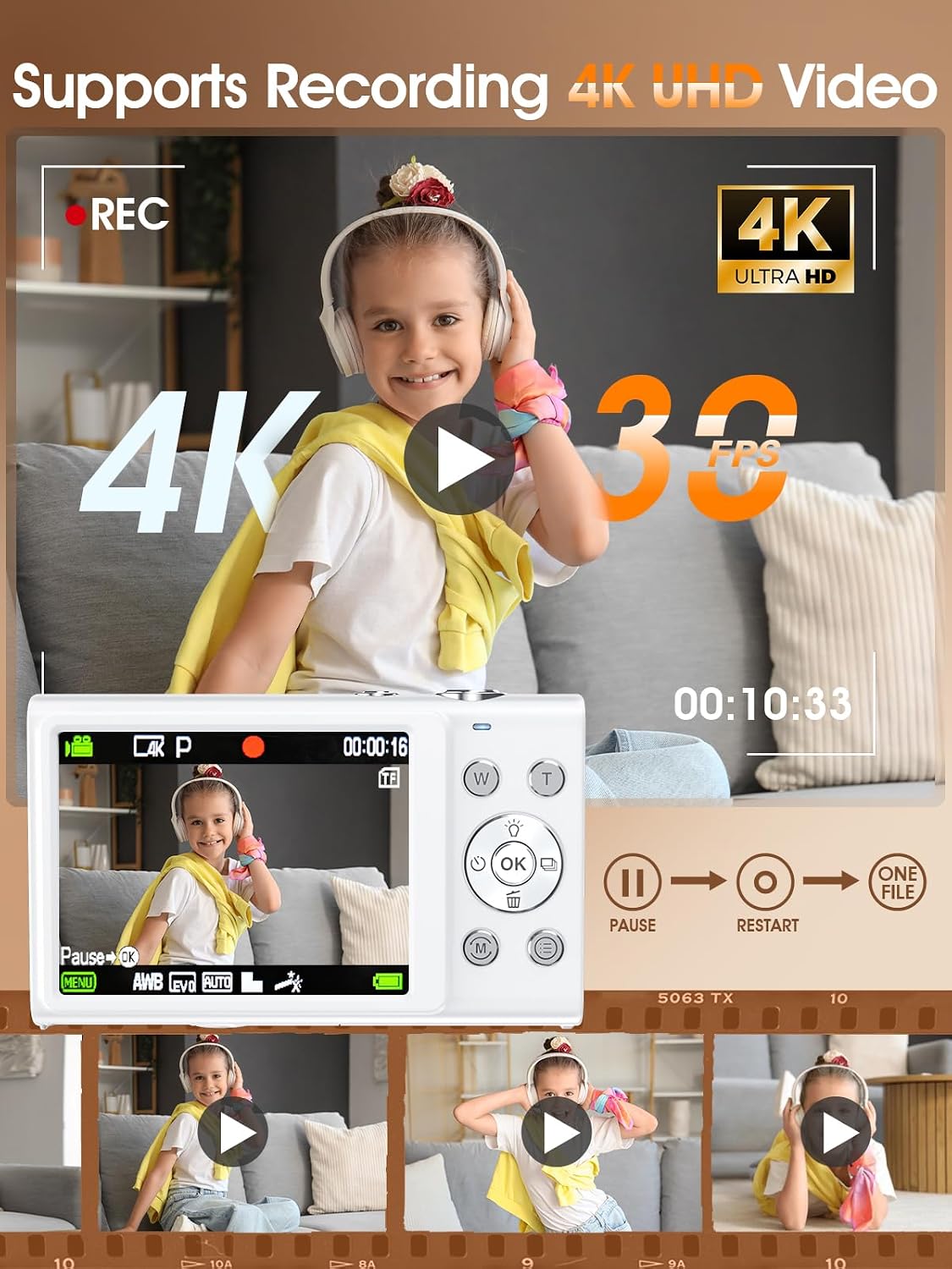 Digital Camera,Autofocus 4K 48MP Vlogging Camera for Photography,32GB Card