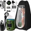 Portable Shower with Heater, Pop Up Camping Shower Privacy Tent Kit with LED Lights, 6000mAh Rechargeable Shower Pump, 6.6 Gal Foldable Bucket, Outdoor Camp Shower Kit for Travel, Pet Bath, Car Wash