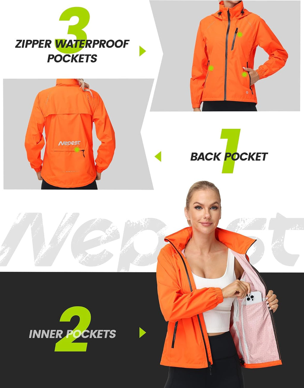 Nepest Womens Cycling Rain Jackets Biking Windbreaker with Hood UPF 50+