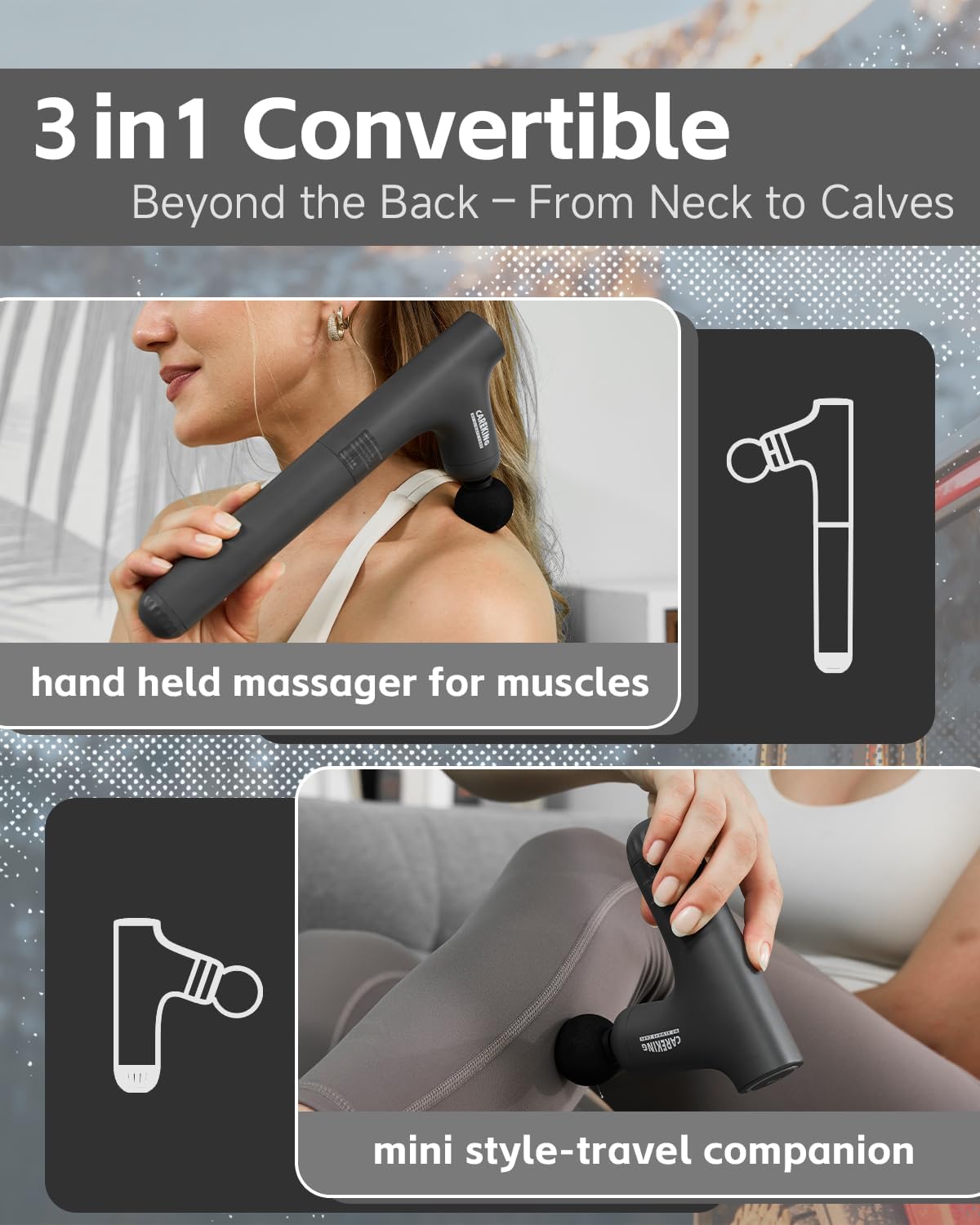 3-in-1 Detachable Mini Massage Gun Deep Tissue with Extension Handle