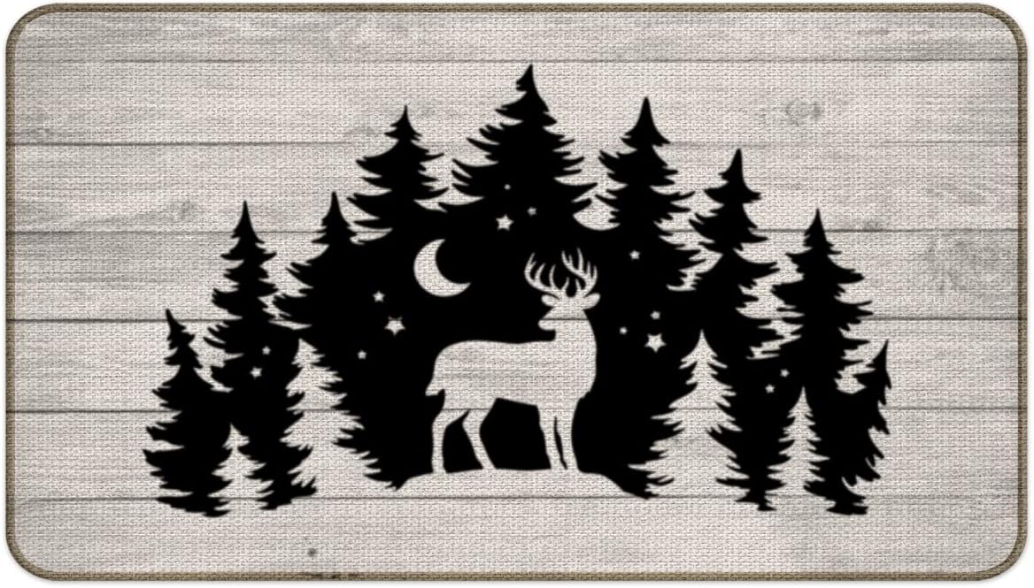 Deer Camping Door Mat - 30''x17'' Rustic Bathroom Rugs, Deer Rug, Cabin Rugs, Forest Rug, Camper Door Mat, RV Decor, Log Cabin Decor