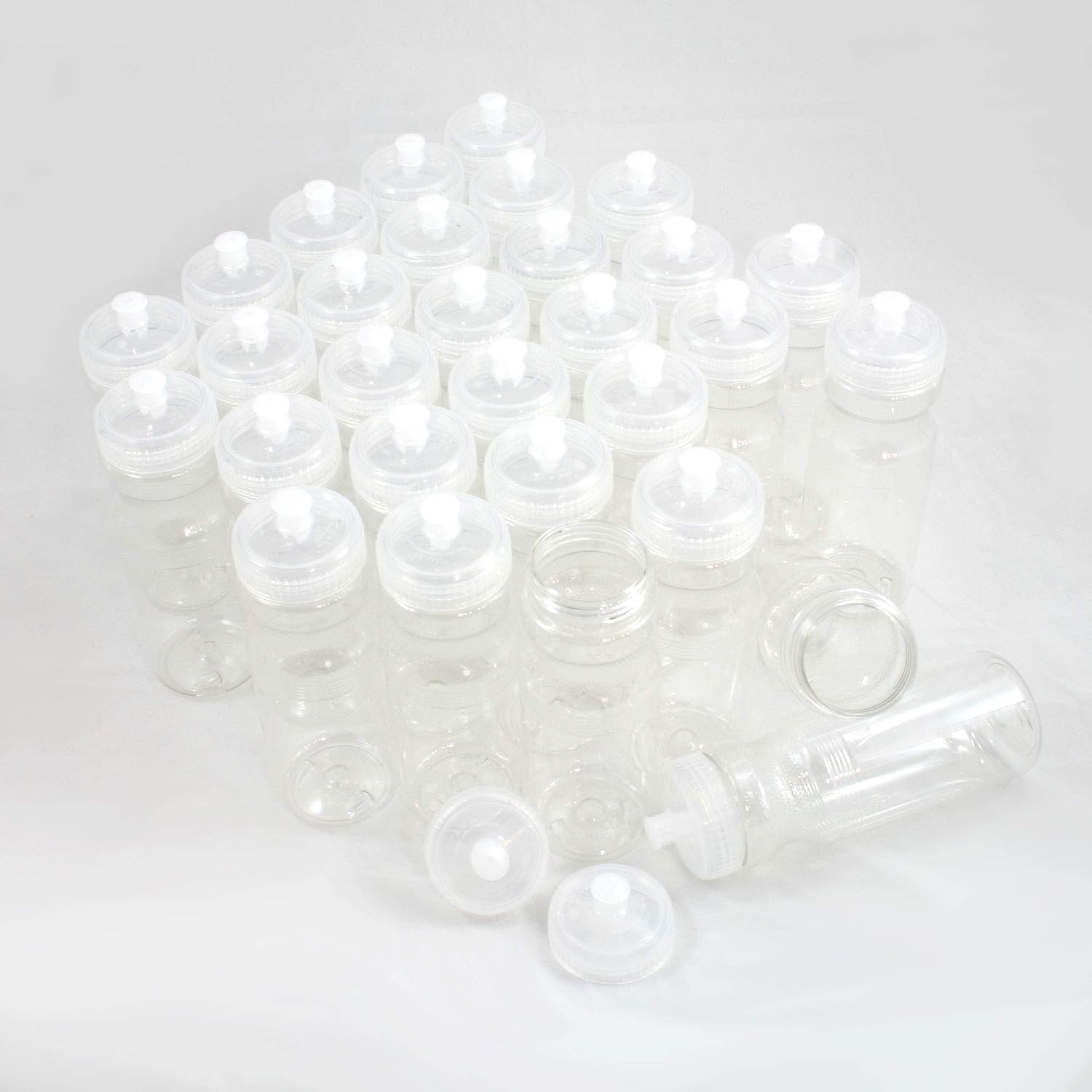 Rolling Sands Reusable Bulk Water Bottles 30 Pack - 24 Oz Sports Water Bottles, USA Made, BPA-Free, Wide Mouth for Easy Cleaning, Break Resistant - Translucent Clear Bottle/Clear Lid