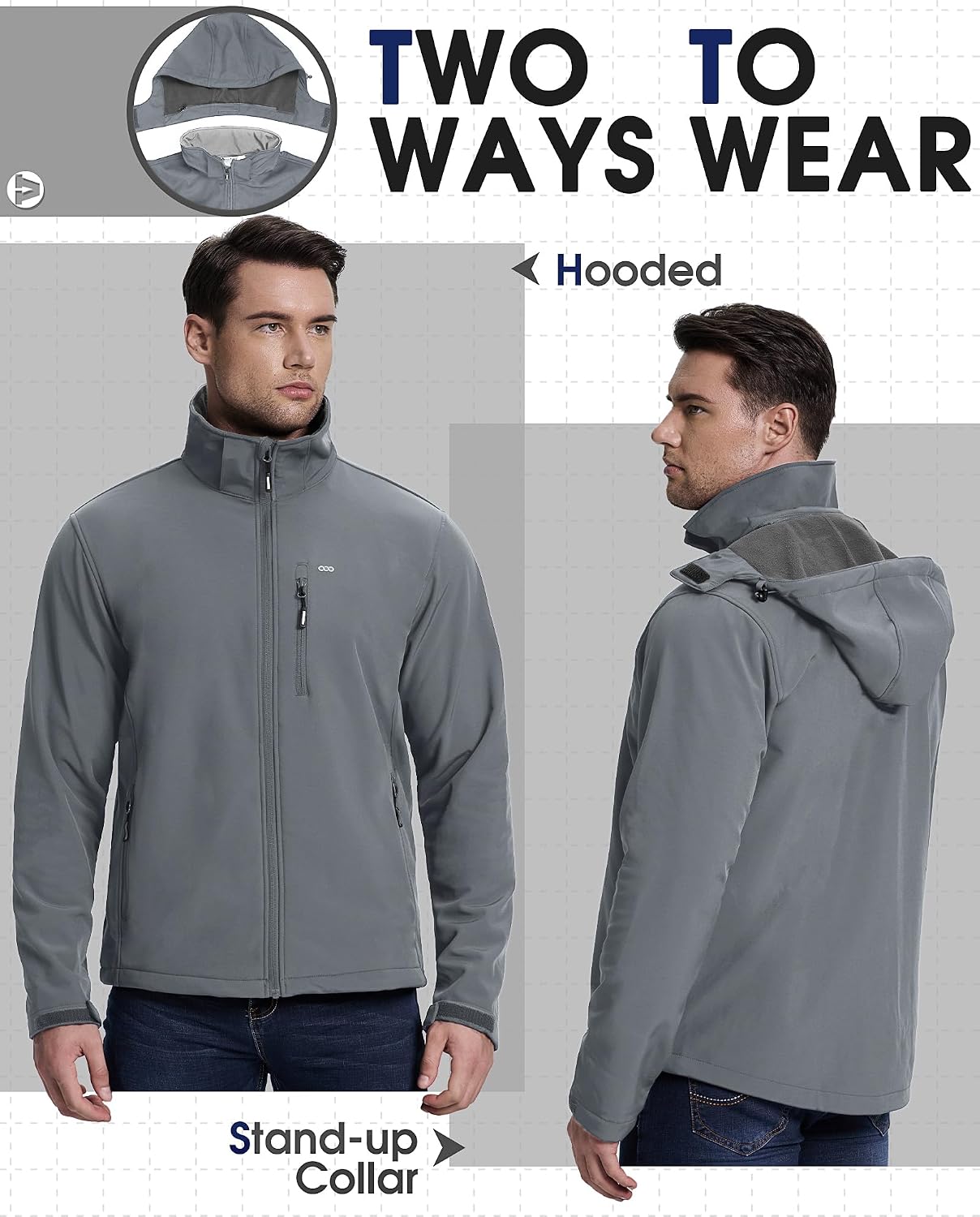 33,000ft Men's Hooded Softshell Jacket Waterproof Fleece Windbreaker Jacket