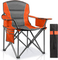 Oversized Padded Camping Chairs for Adults,Heavy Duty Support 400 Lbs,Folding Portable Lawn Chair w/Cup Holder,Cooler Bag,Side Pocket,Perfect for Outdoor Picnic,Hiking(Orange)