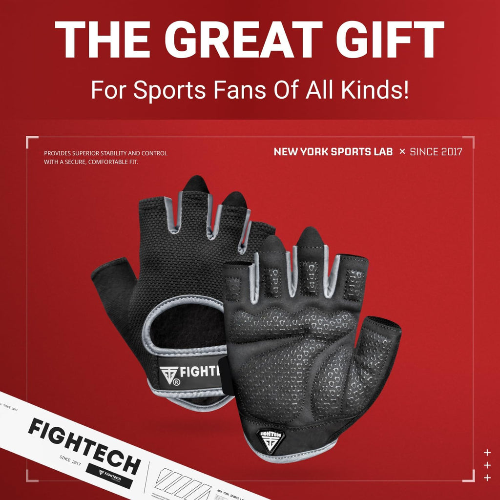 FIGHTECH Workout Gloves for Men and Women, Fingerless Weight Lifting Gloves with Cushioned Palms, Gym Gloves for Exercise Fitness Training Climbing Cycling, Breathable and Lightweight