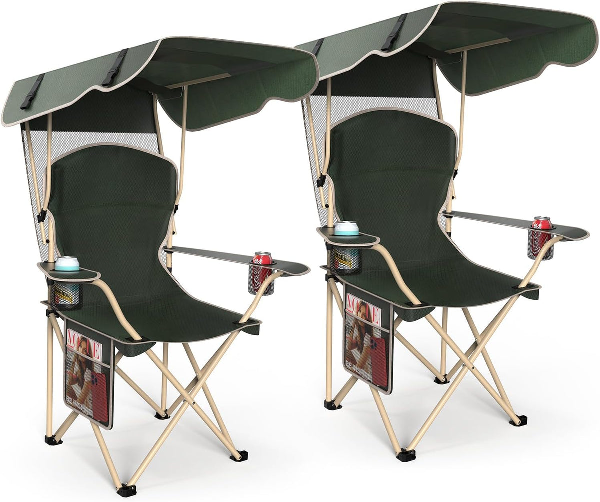 VTOY Portable Folding Camping Chair with Canopy, Outdoor Sun Shade Chair