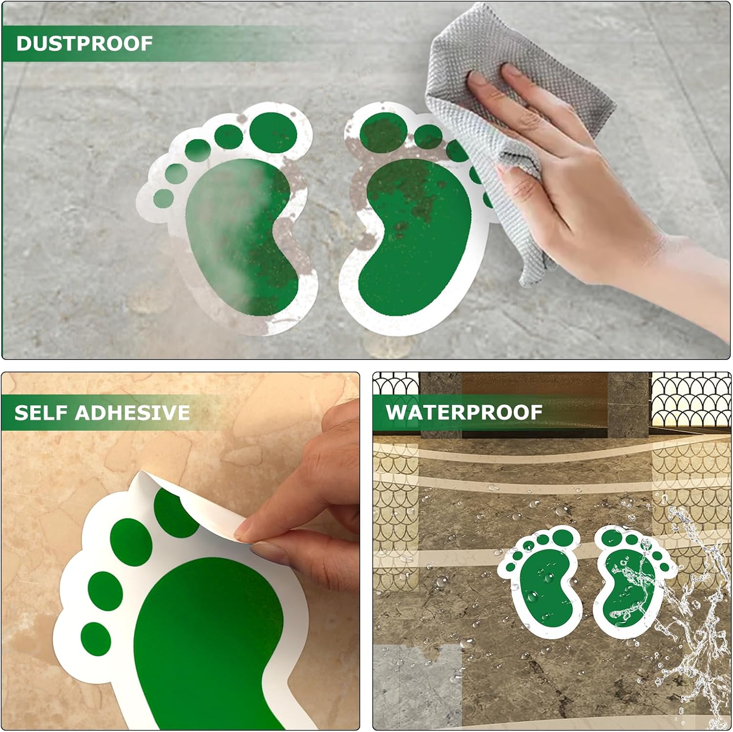 20 Pairs Green Footprint Stickers 4×6 in Classroom Floor Line Up