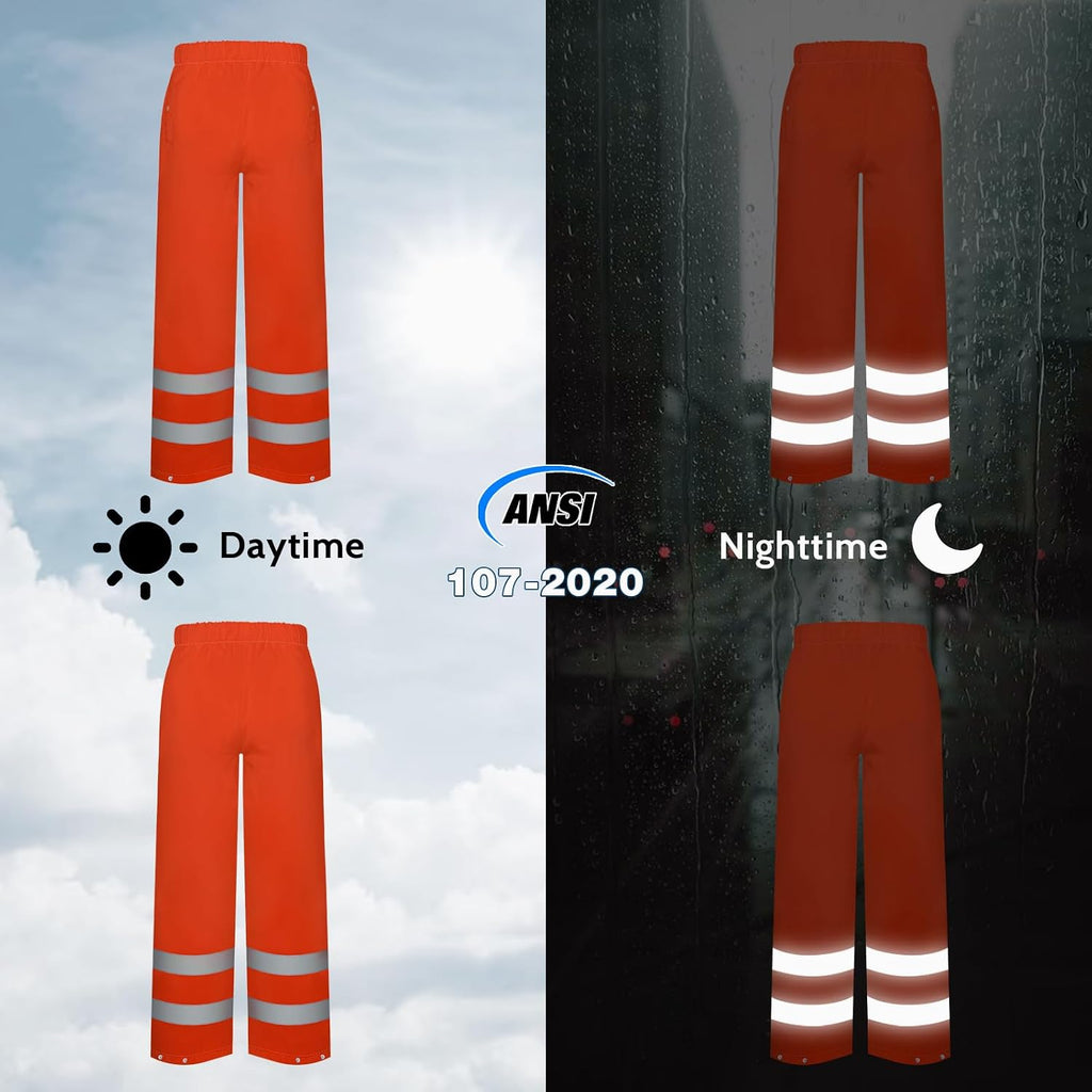 TCCFCCT Rain Suits for Men Waterproof Class 3 Reflective Rain Pants, Lightweight Rain Pants for Men with Hood, High Visibility Rain Gear for Safety Work & Outdoors, Durable, 2XL-3XL Orange P