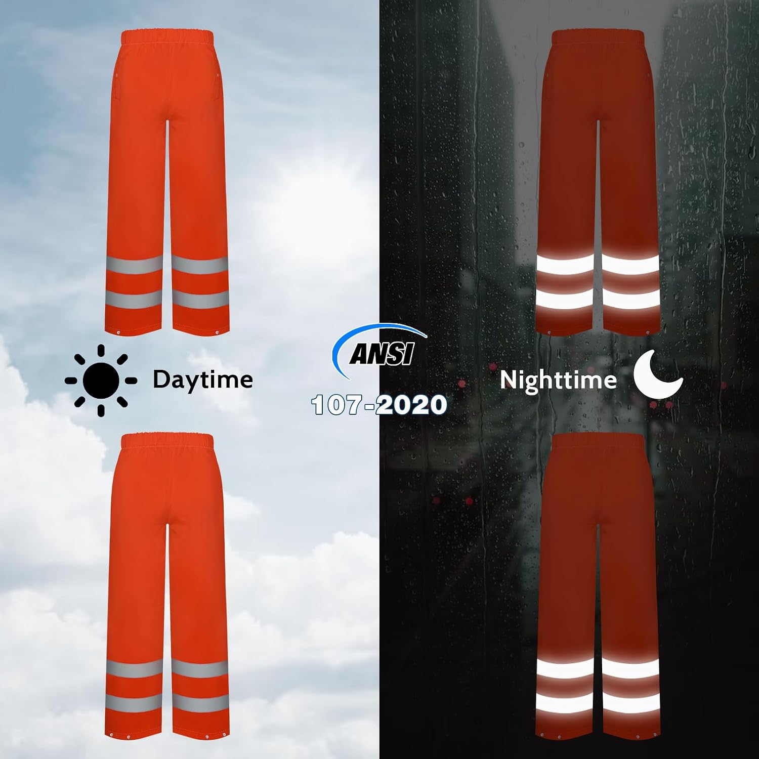 TCCFCCT Rain Suits for Men Waterproof Class 3 Reflective Rain Pants, Lightweight Rain Pants for Men with Hood, High Visibility Rain Gear for Safety Work & Outdoors, Durable, 2XL-3XL Orange P