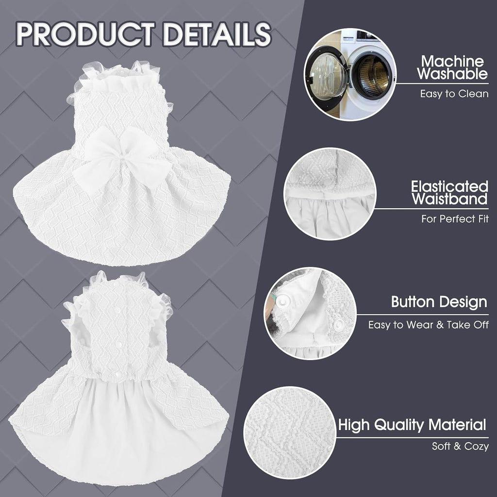 Kuoser Dog Dress, Princess Puppy Tutu with Bow-Knot, White Dog Dresses XS