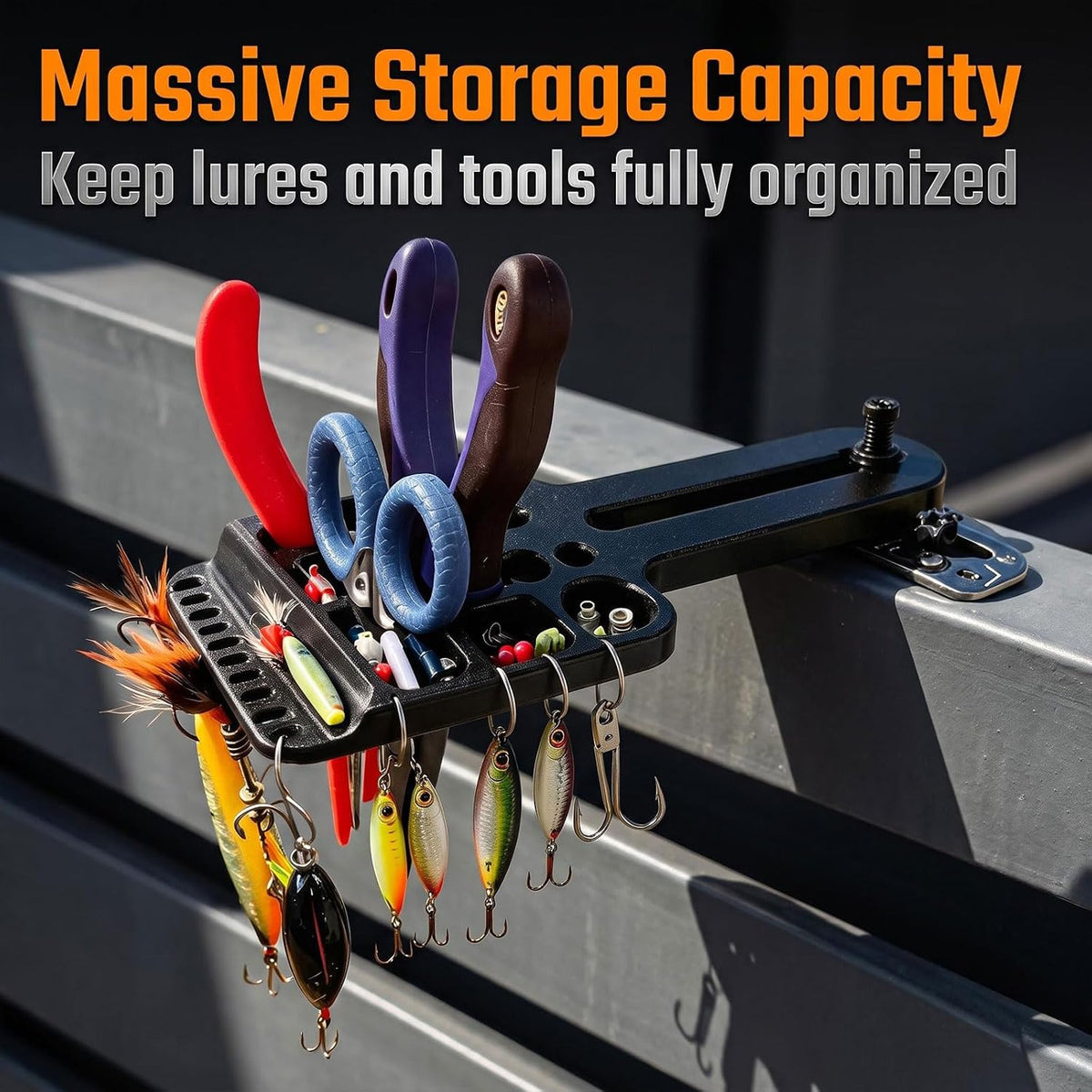 Kayak Fishing Tool Holder, T Track Mount Organizer with Lure Rack