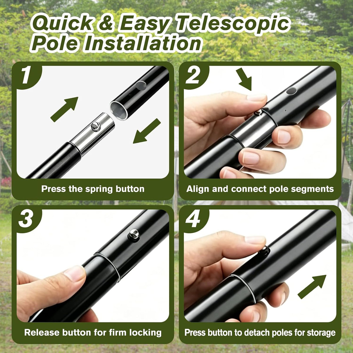 2-Pack Tarp Poles, Aluminum Telescoping Poles 78" for Camping Canopy & Tarp