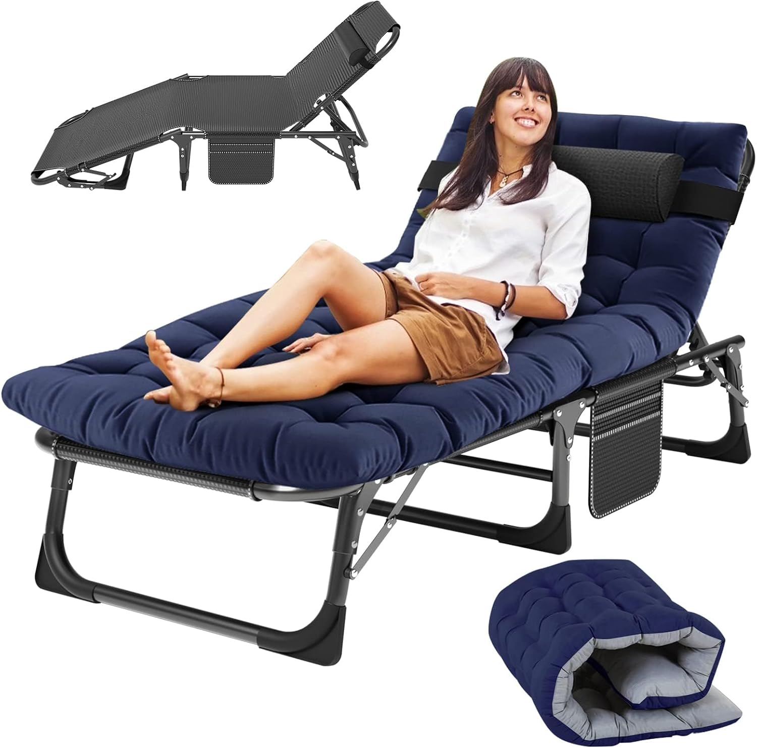 Slsy Folding Camping Cot for Adults, Adjustable Camping Bed with Pad