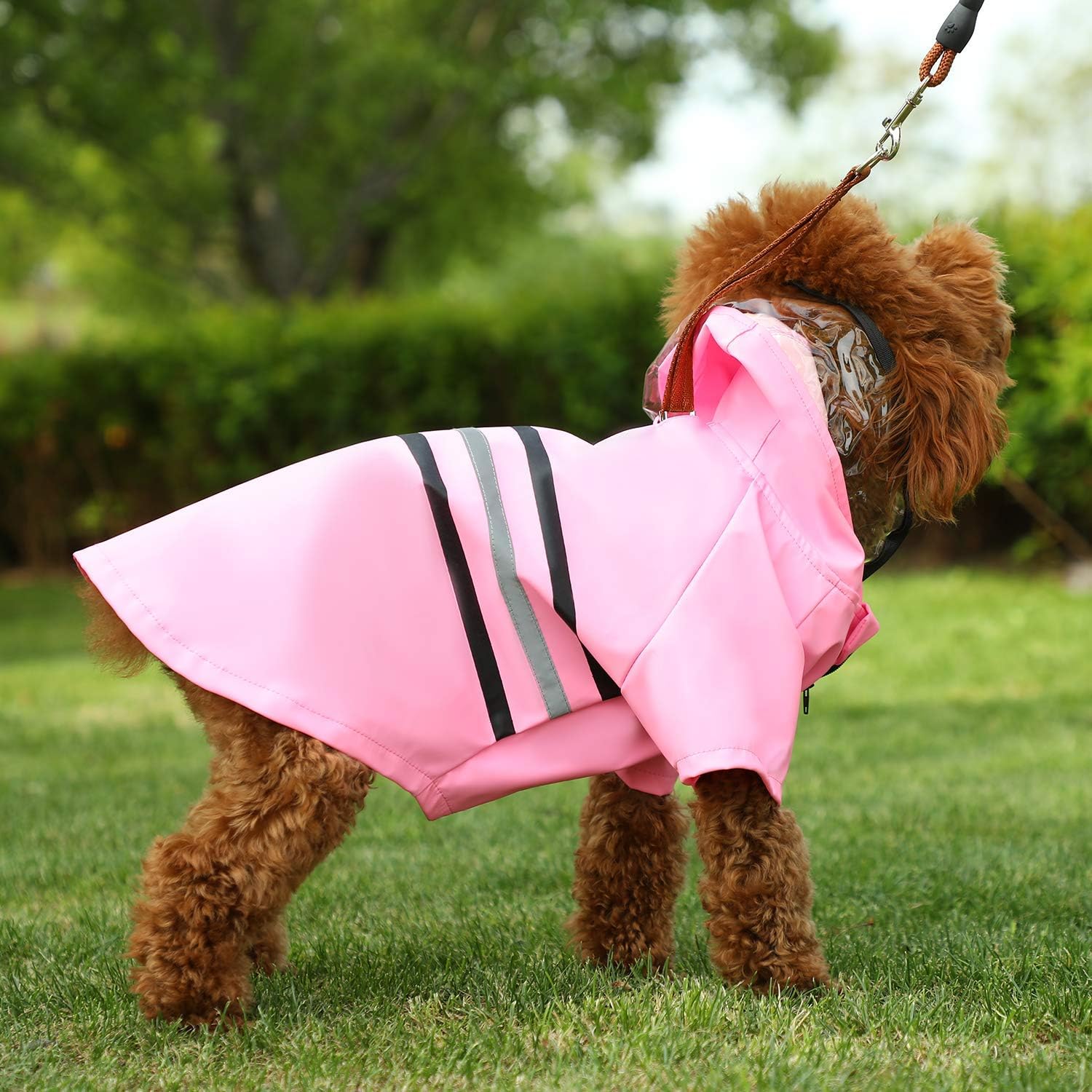 Wizland Reflective Dog Raincoat Dog Rain Jacket with Hood Lightweight Waterproof Rain Coat for Puppies (Pink XS)