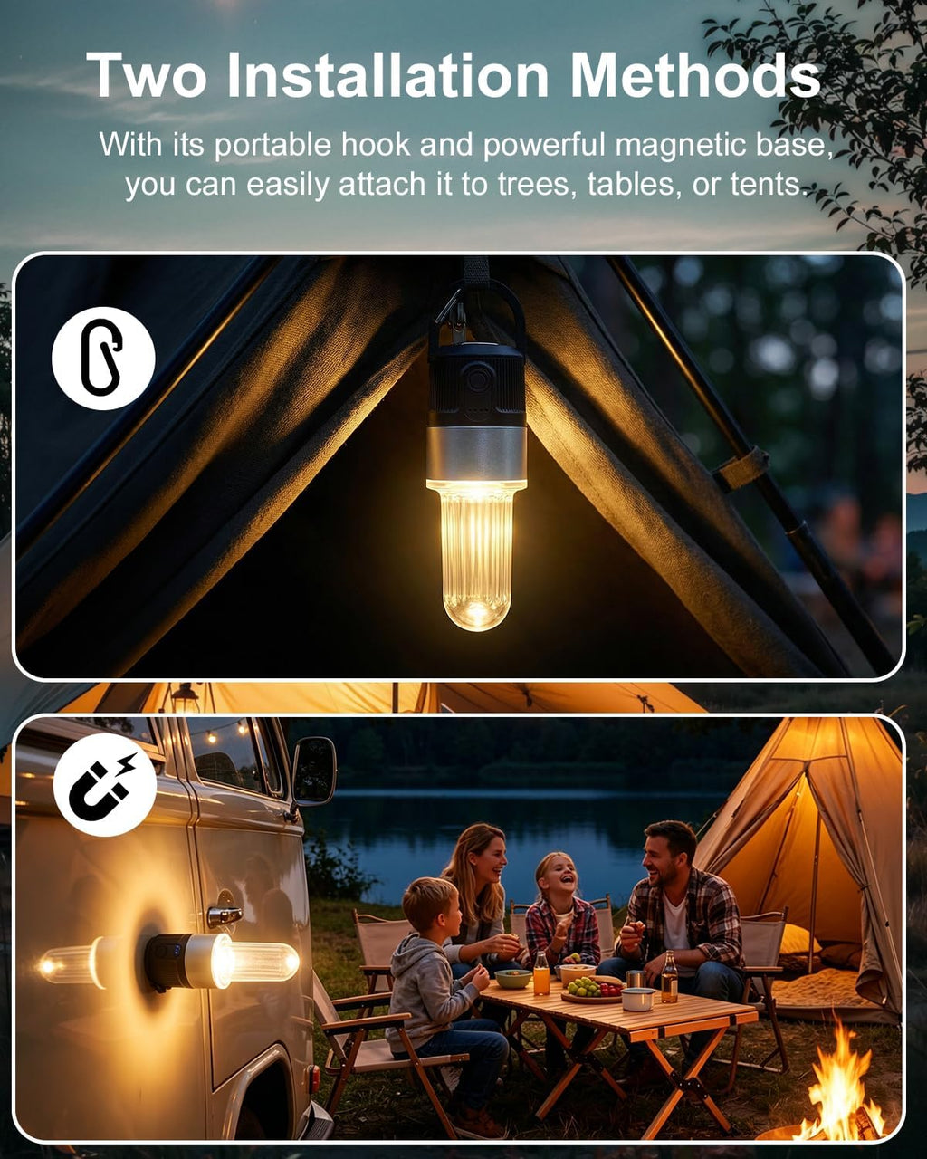 Livinlarge Led Camping Lantern USB Rechargeable with Hook,4 Lighting Modes,