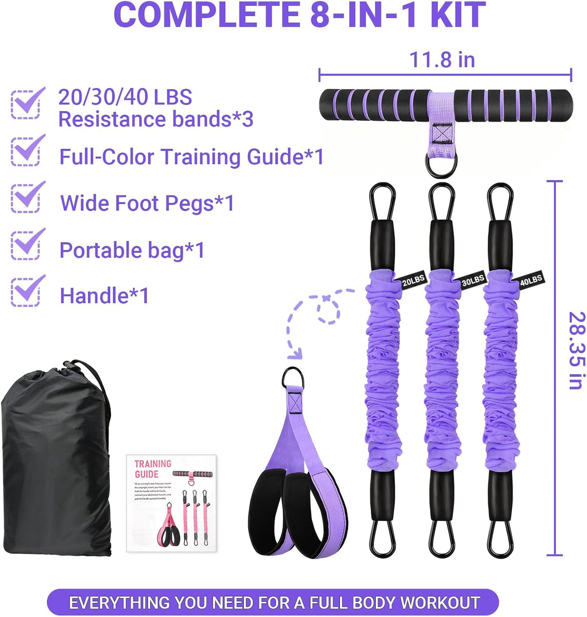 Pedal Resistance Bands with Handles, 90Lbs Adjustable Exercise Band Set