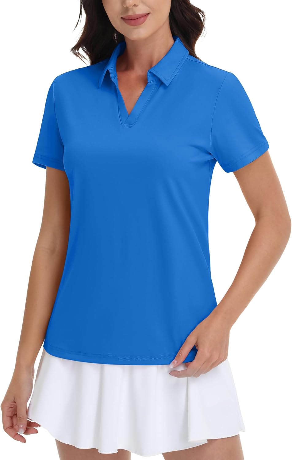 MAGCOMSEN Women's Golf Shirts Short Sleeve Polo Collared Shirt V Neck Quick Dry Sun Protection UPF 50+ Tennis Top