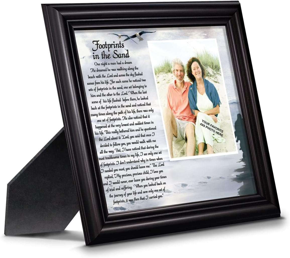 Footprints in the Sand Inspirational Wall Art, Beach Decor, Christian Gifts for Women and Men, Christian Wall Decor, Get Well Soon, Encouraging Scripture Wall Art, Framed Sympathy Gift 6703B