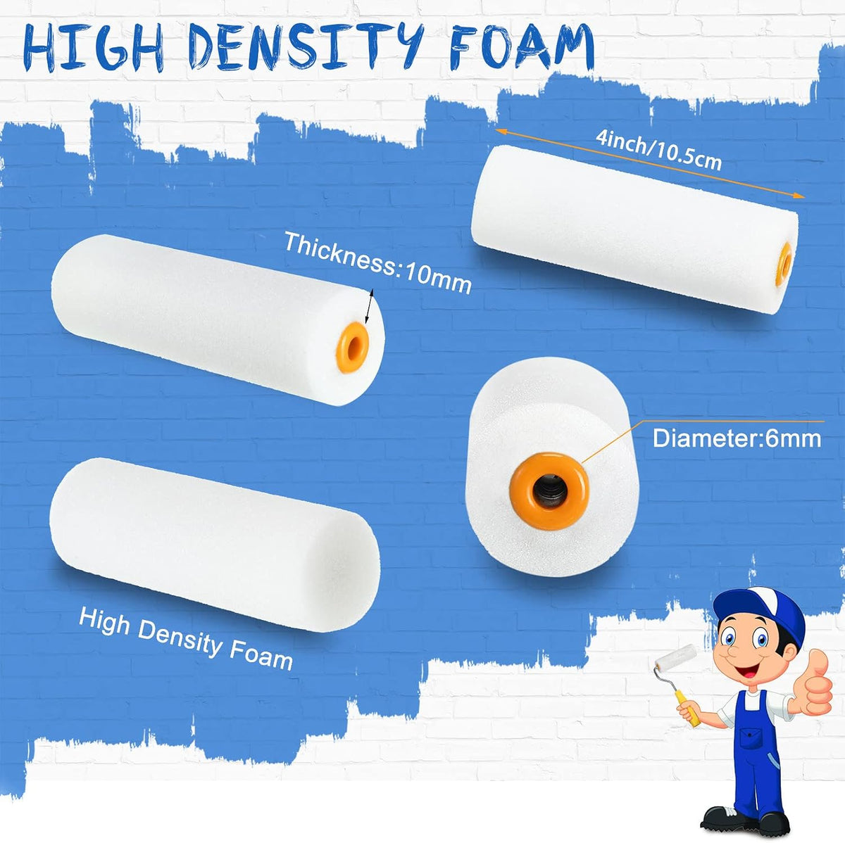 Nuogo 120 Pcs 4 Inch Foam Paint Roller Refills Mini High Density Roller