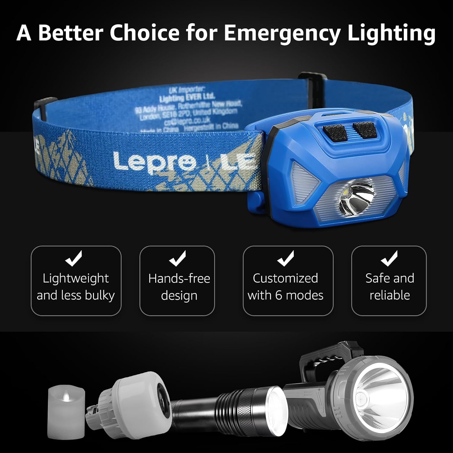 Lepro Headlamp Battery Powered Waterproof LED Headlight 2 Pack - Blue