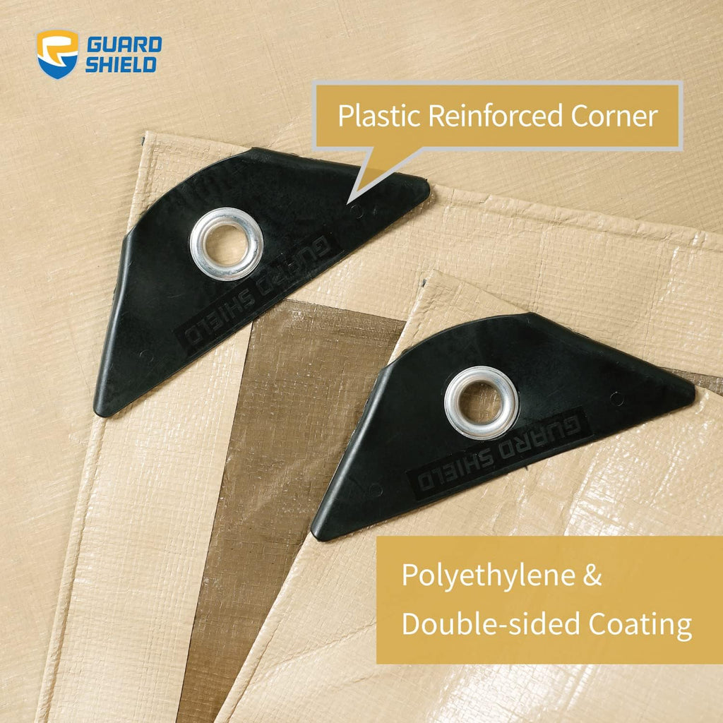 GUARD SHIELD Beige Tarp Heavy Duty Waterproof 10x20 Feet Outdoor Poly Tarps Cover Thick UV Resistant Canopy Tarpaulin with Grommets 10mil