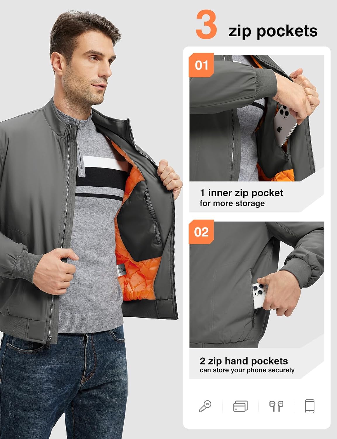TBMPOY Men's Winter Jackets Bomber Padded Casual Windbreaker Warm Fall Coat