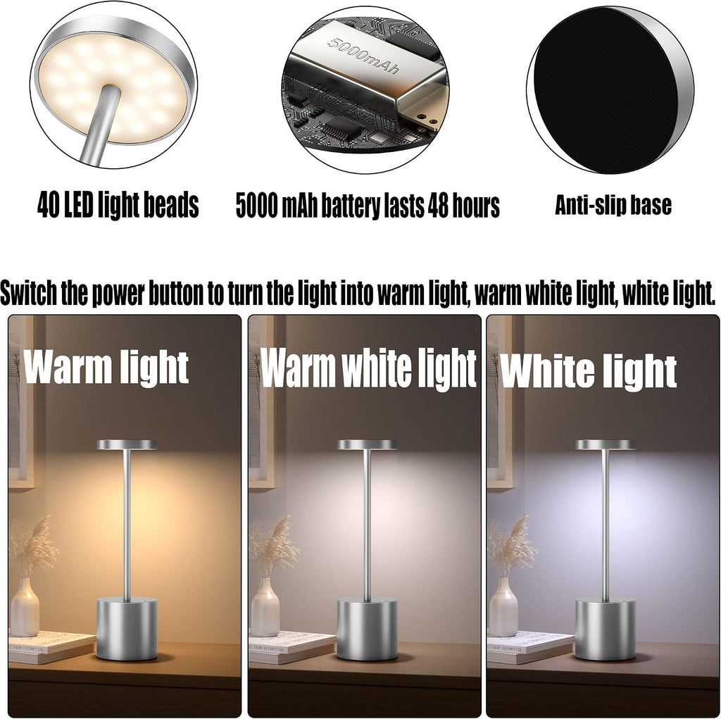 2Pack Cordless Rechargeable LED Restaurants Outdoor Table Lamp