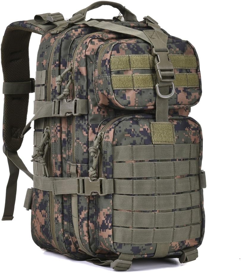 REEBOW GEAR 38L Tactical Backpack for Men 3 Day Military Bug Out Bag | Green Camouflage, Large Heavy Duty Backpacks, MOLLE Straps, Survival Sports Rucksack, for Sports Outdoor Trekking Hiking