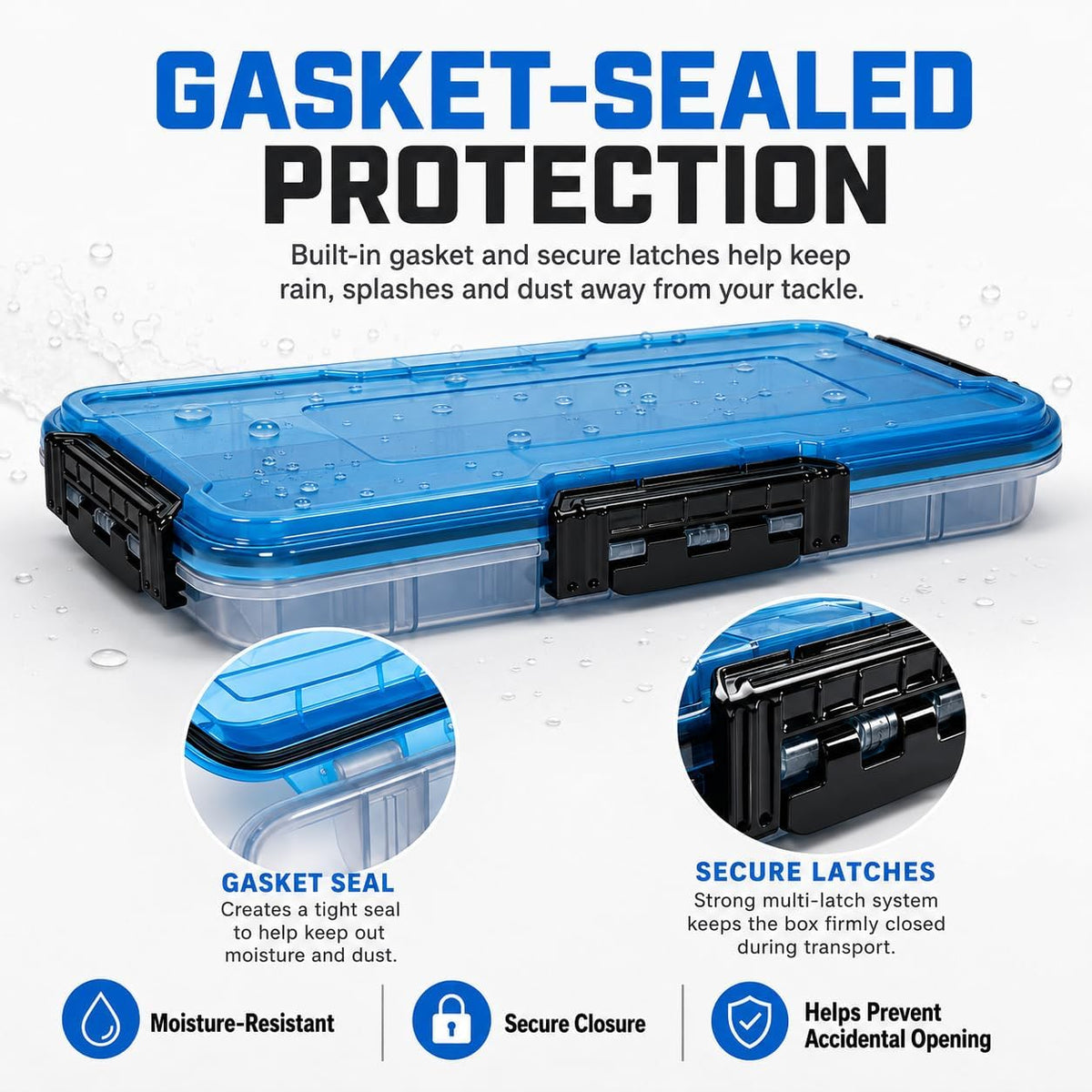BEAR PAW 3700 Fishing Tackle Boxes Large Waterproof Fishing Tackle Box Lure Tray Storage Organizer Plastic Box with Adjustable Dividers Blue