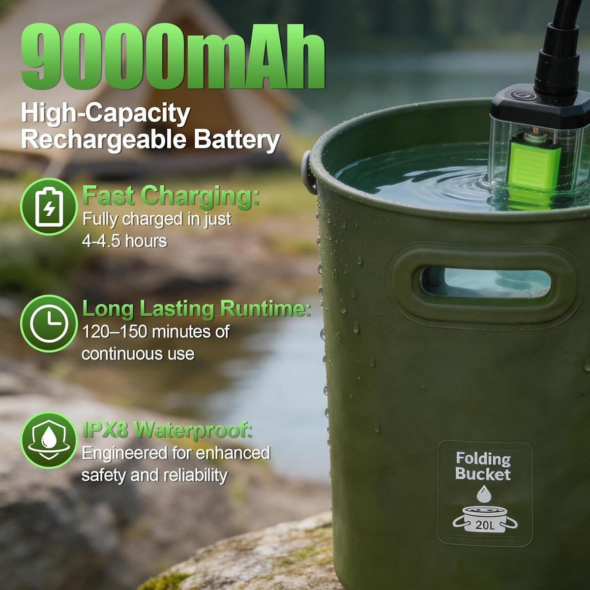 Portable Camping Shower,Long-Lasting Rechargable Camp Shower Pump
