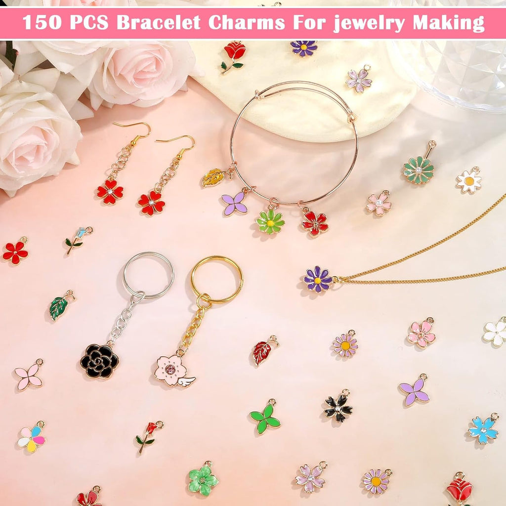 150 Pcs Flower Charms for Jewelry Making(75 Pairs), Assorted Wholesale Mixed Bulk Metal Earring Charms for DIY Necklace Bracelet Earring Jewelry Making and Crafting