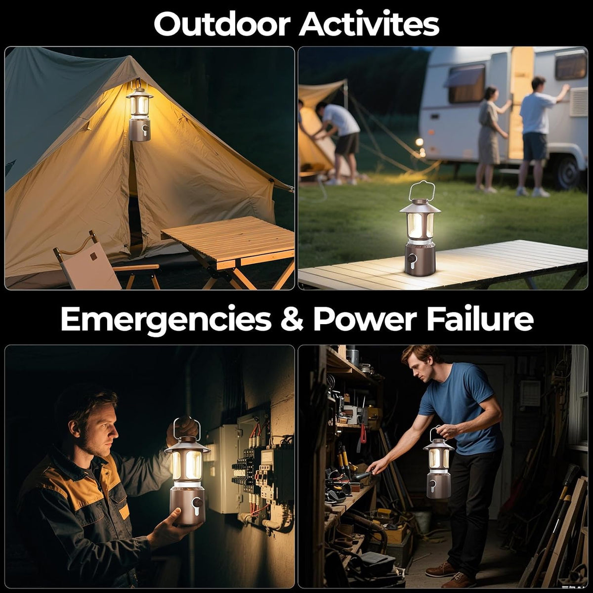 Rechargeable Camping Lantern, 8000mAh Telescopic Camping Light - 3 Light Modes, Adjustable Brightness & Height, Up to 80hrs Lasting - Vintage Lantern for Camping & Hiking (Copper)