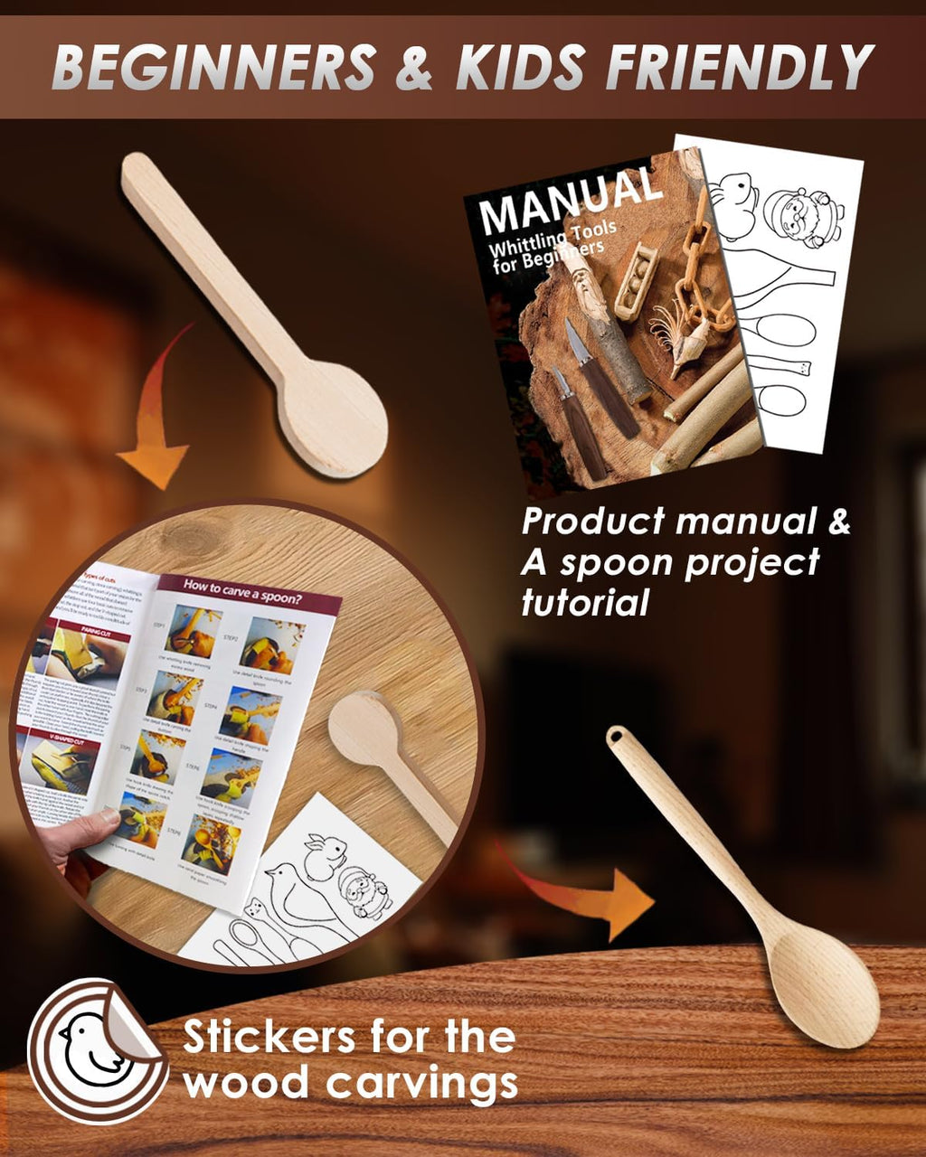 Wood Carving Kit Whittling Kit: Wood Carving Knife Tools with Leather Case