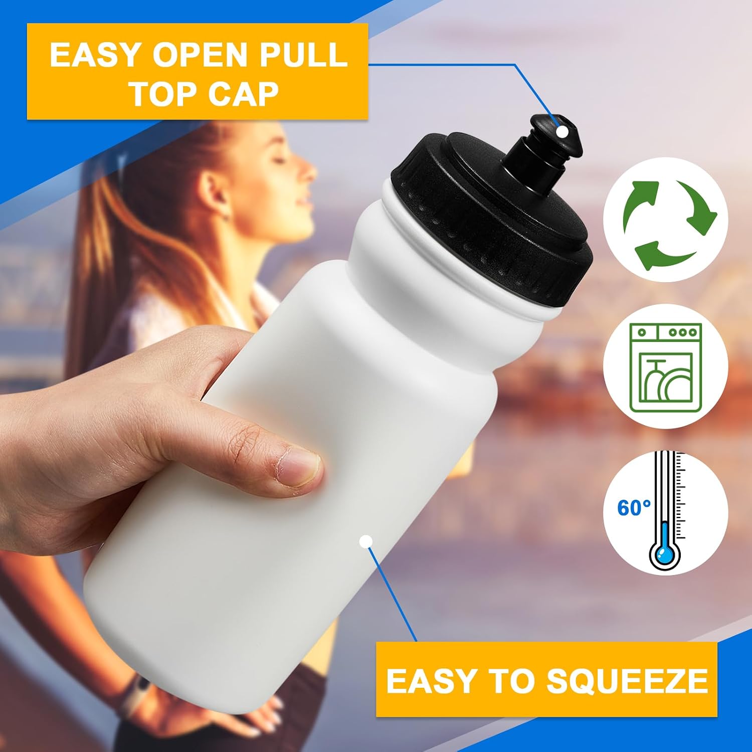 Suclain 50 Pieces Sports Water Bottles 20 oz Water Bottles