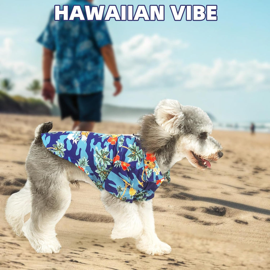 KOOLTAIL Dog Hawaiian Shirt, Dog Summer Clothes with Leash D-Ring for Medium Large Dogs, Floral Cool Beach Puppy Shirts with Sun Protection,Breathable Soft Pet Outfit Indoor&Outdoor Boy&Girl, Blue L