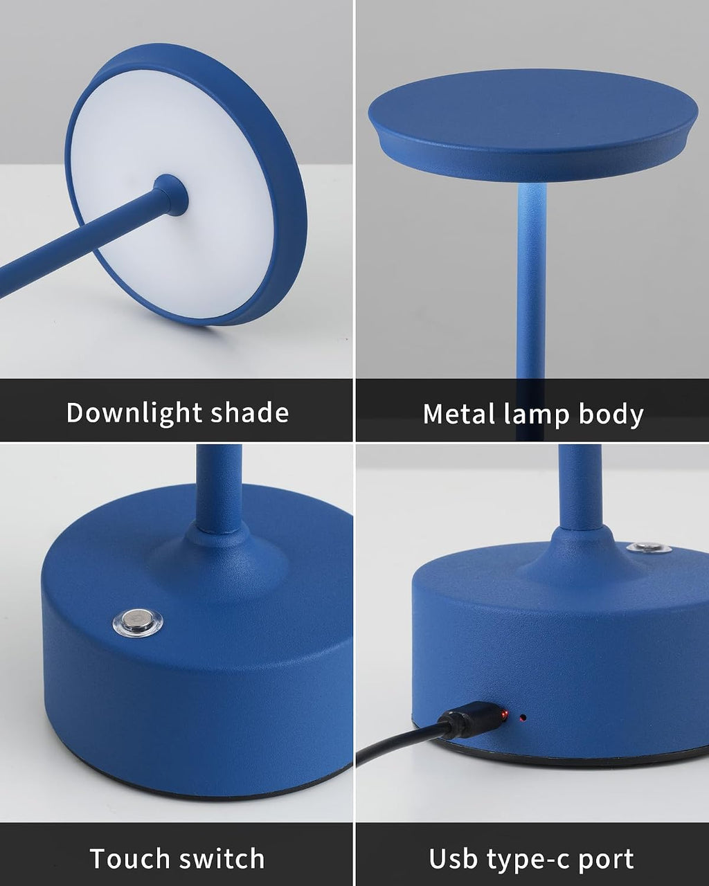 PUSU Rechargeable Table Lamps Set of 2, Blue Cordless Portable Desk Lamp