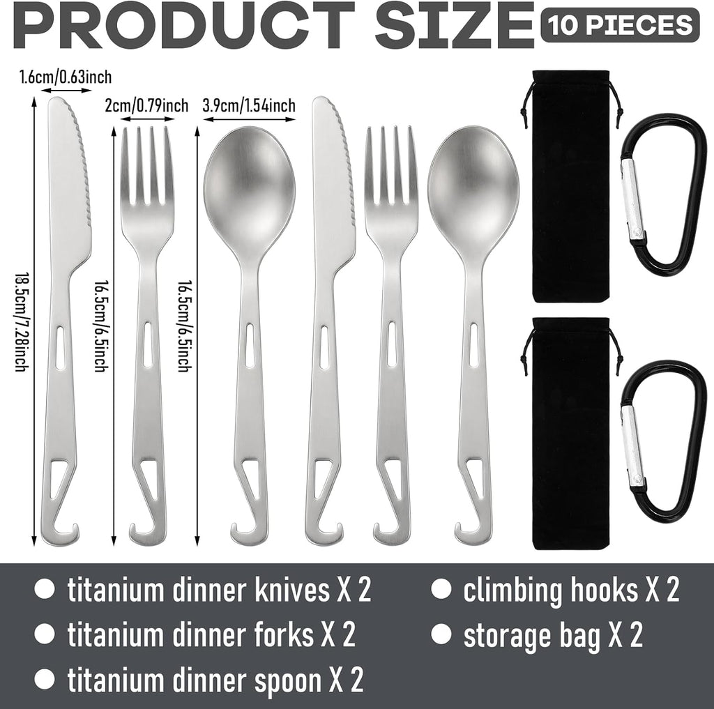 Hushee 6 Pcs Titanium Flatware Knife Fork Spoon Set Camping Utility Cutlery