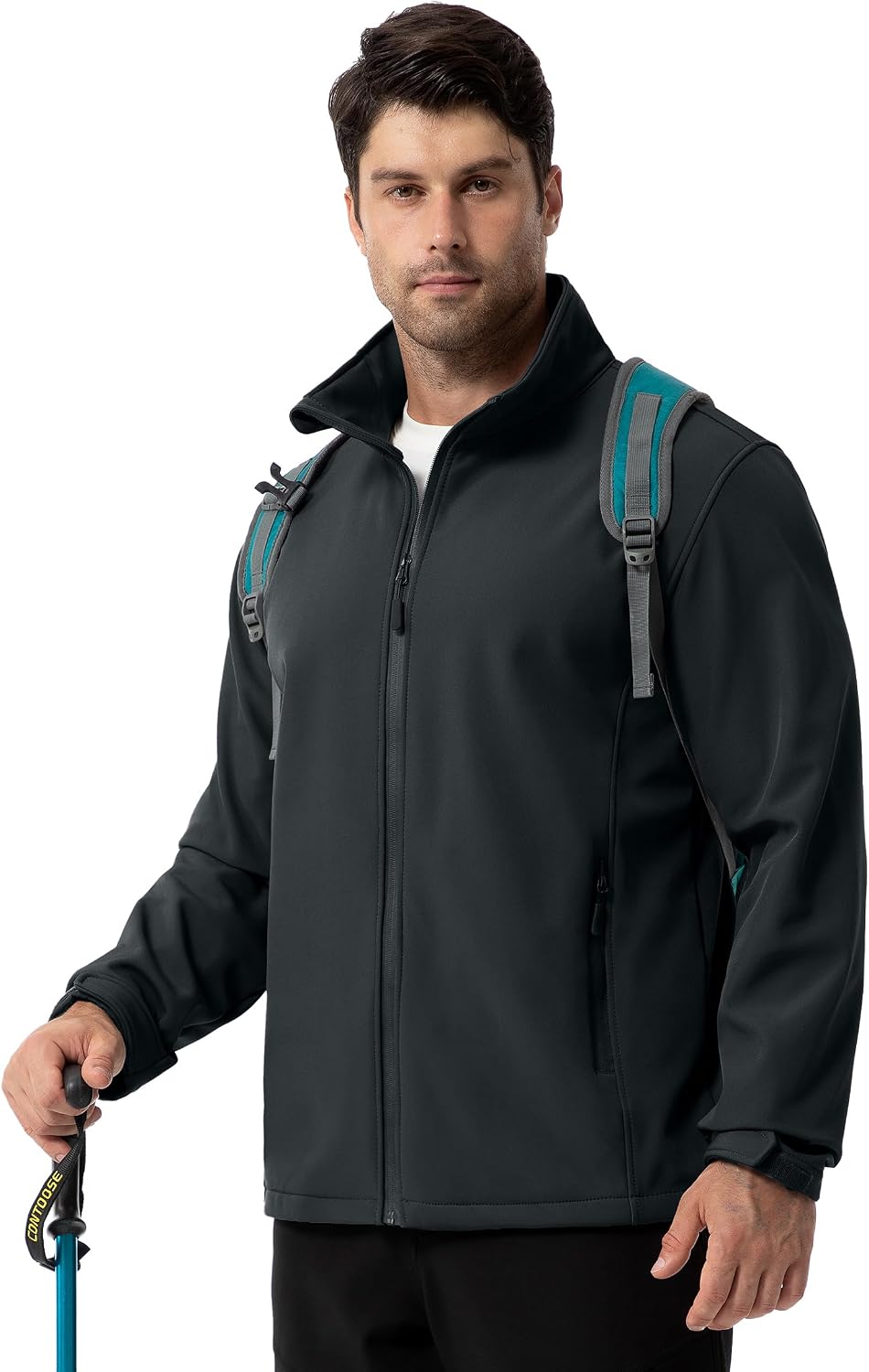 ZITY Men's Softshell Jacket Fleece Lined Lightweight Waterproof Rain Jacket Zip Up Soft Shell Windproof Windbreaker