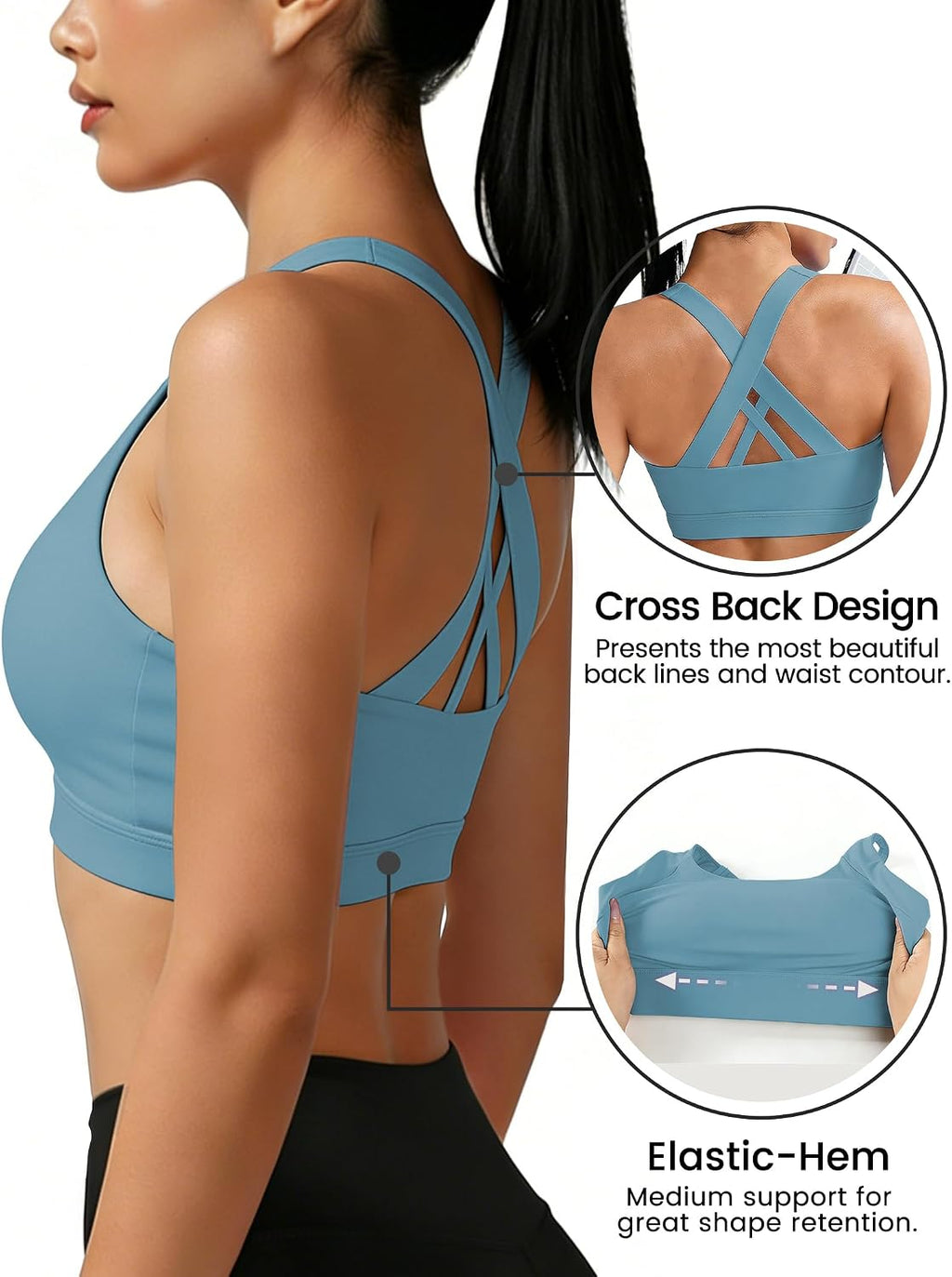 Buauty Sports Bra for Women, Criss Cross Back Medium Support Workout Bras with Removable Cups for Yoga Running Gym