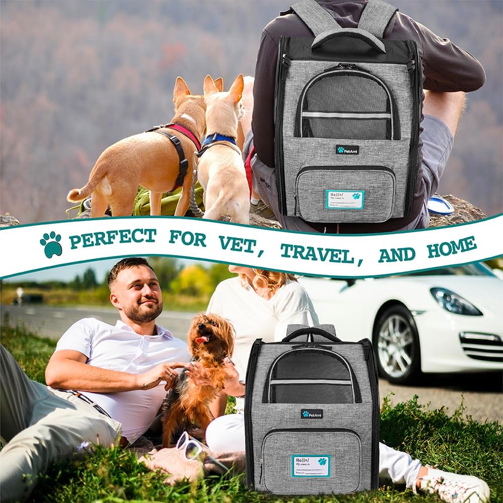 PetAmi Dog Backpack Carrier Airline Approved Cat Pet Puppy Bag, Grey