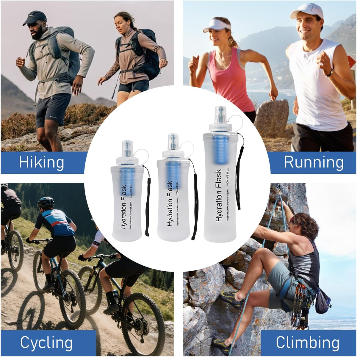 Collapsible Water Bottle with Filter for Travel Hiking Camping 1L