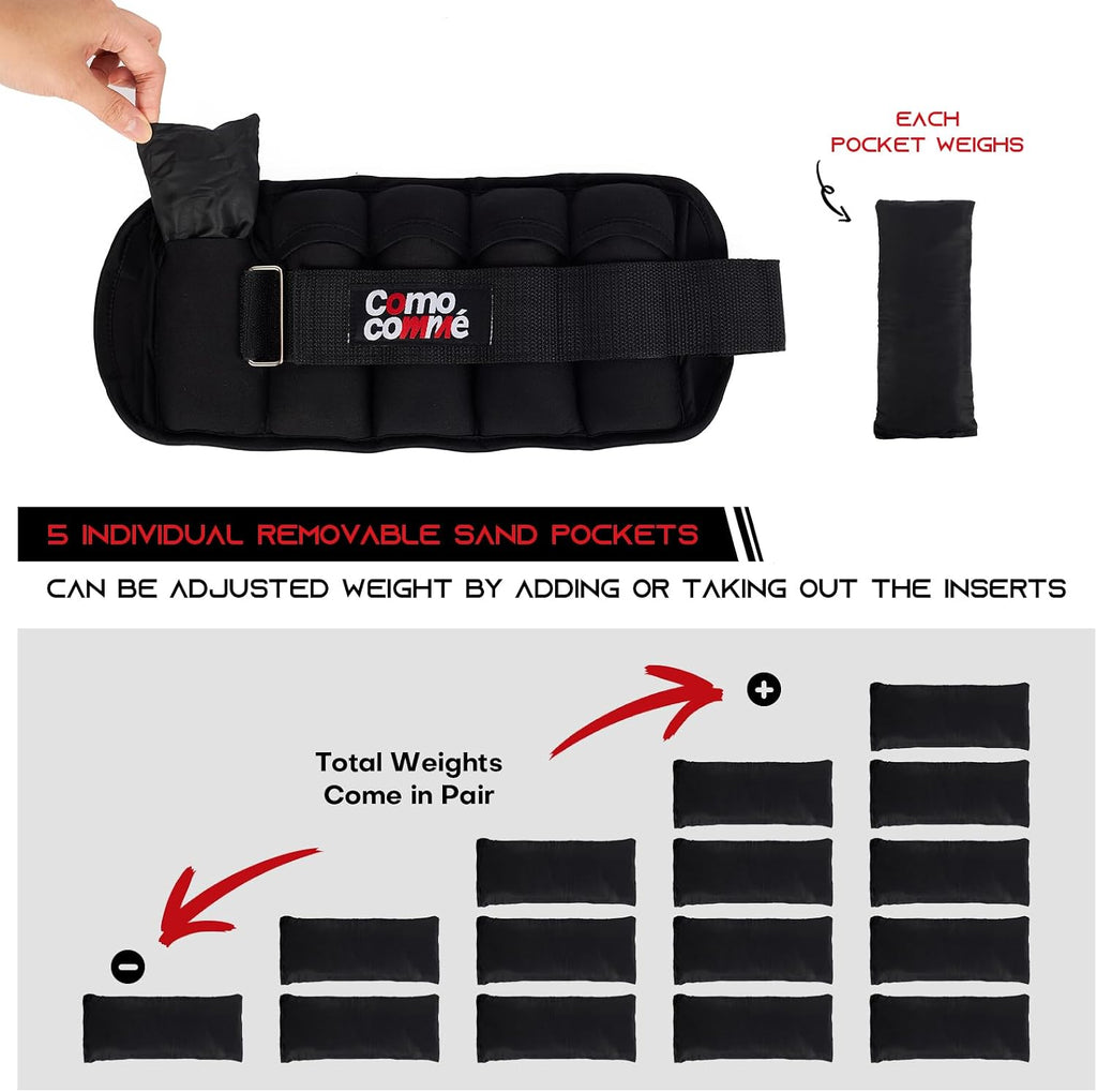 Adjustable Ankle Weights, 2 3 5 lb 1 Pair Strength Training Wrist Leg Arm Weights for Women, Men, Weighted Ankle Weight Set with Removable Sandbags for for Gym, Fitness Workout, Running Lifting