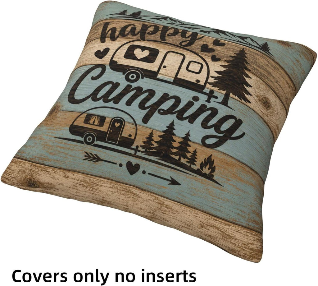 Camping Decorative Throw Pillow Covers 18x18 Inch Set of 4