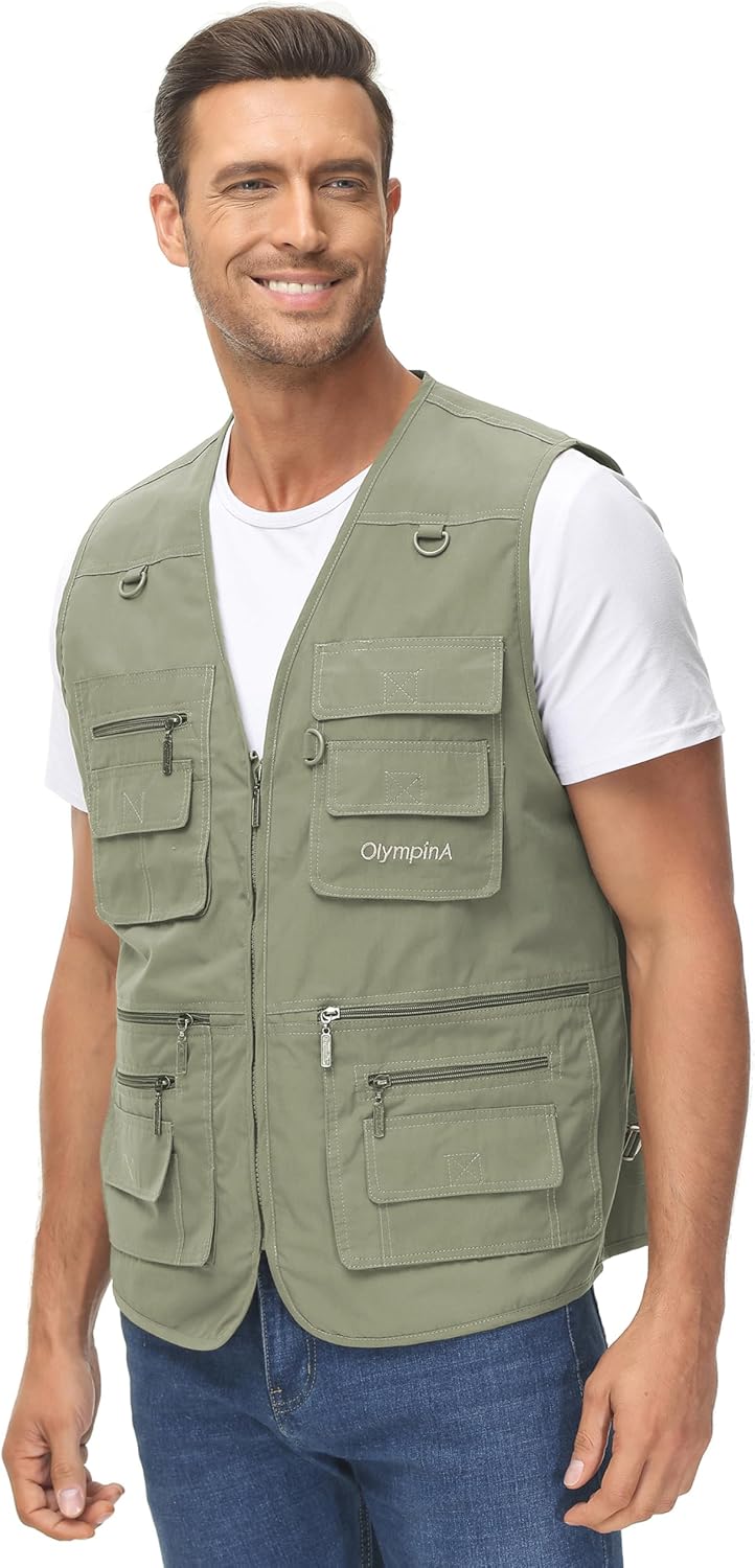 Lentta Men's Fishing Vest Summer Outdoor Lightweight Work Photo Vest 16 Pockets